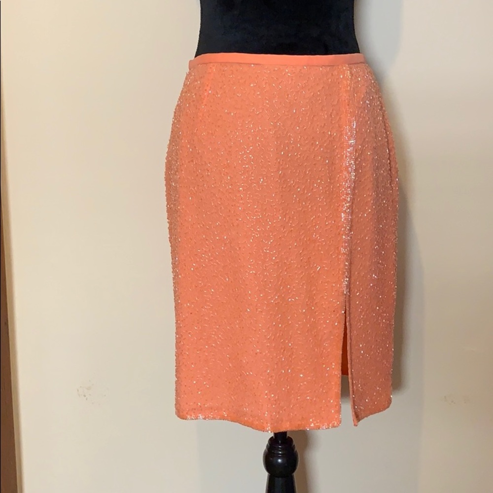 Peach/coral beaded skirt by Como, 10